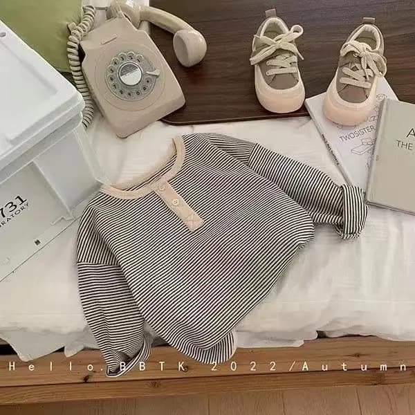 T-shirt à manches longues pour enfants, chemise à rayures coréennes pour garçons et filles, haut Sim