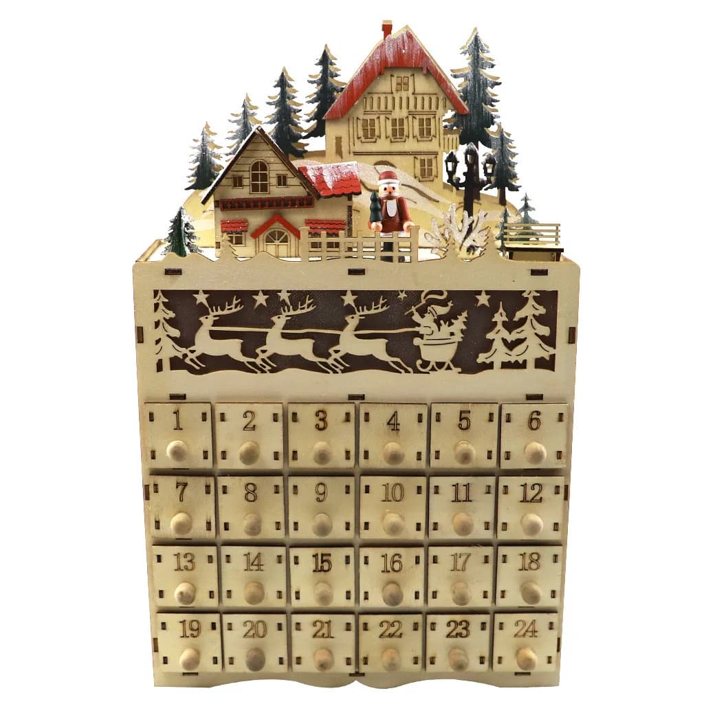 Calendriers de l'avent de noël en bois, calendrier de l'avent éclairé par LED, maison de Village, co