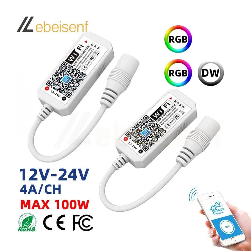 Contrôleur WiFi RGB RGBW DC 12V 24V, application de téléphone intelligent sans fil, contrôle de grad