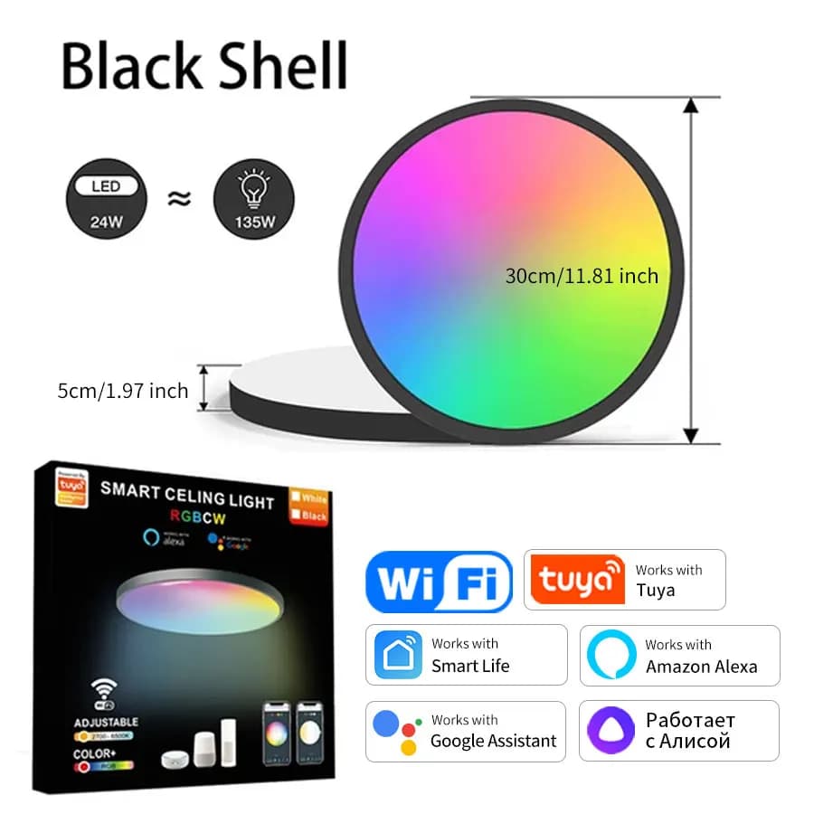 Tuya – plafonnier WiFi intelligent, 24W, 220V, RGB, lampe d'ambiance circulaire, contrôle par applic