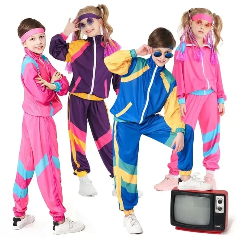 Ensemble de survêtement années 80, costume hip-hop, haut et pantalon, tenue rétro disco, vêtements d