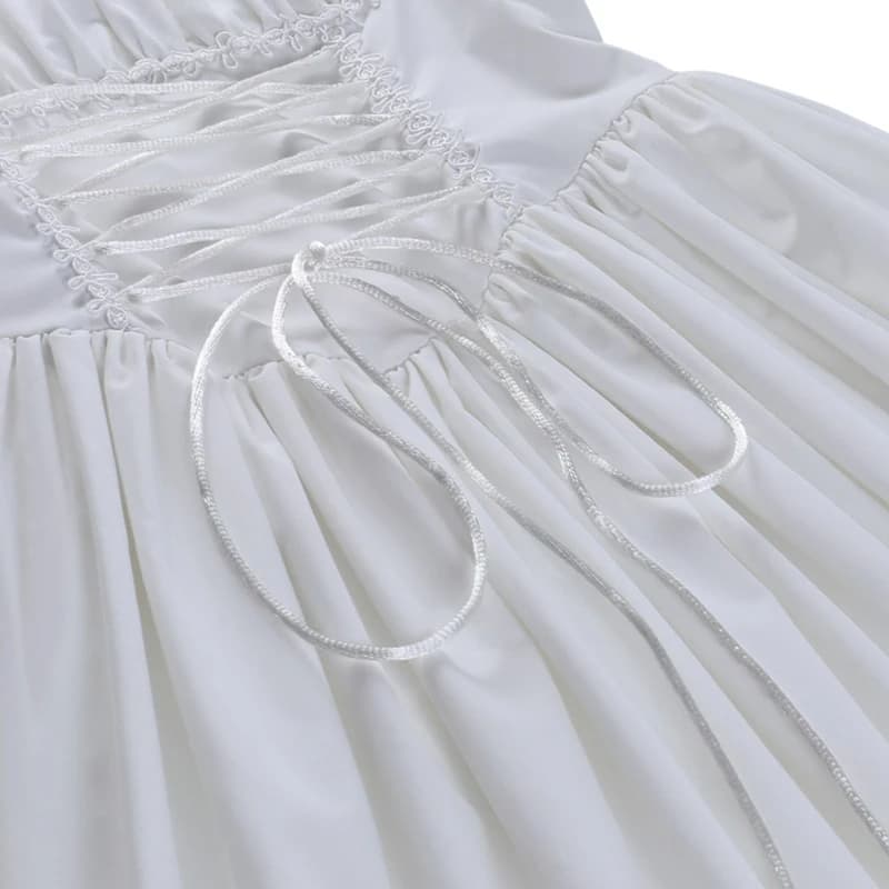 Robe trapèze à manches bouffantes pour femmes, tenue courte d'été Fairycore Lolita, couleur unie, ga