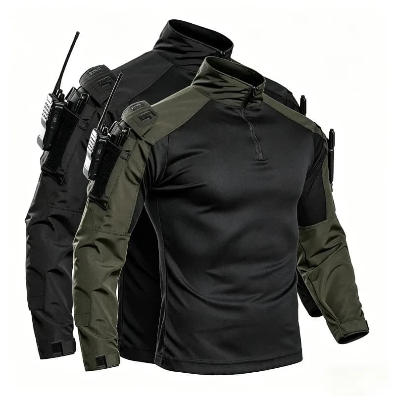 Chemise tactique légère pour homme, col 1/4 zip, manches longues, séchage rapide, respirante, pour l