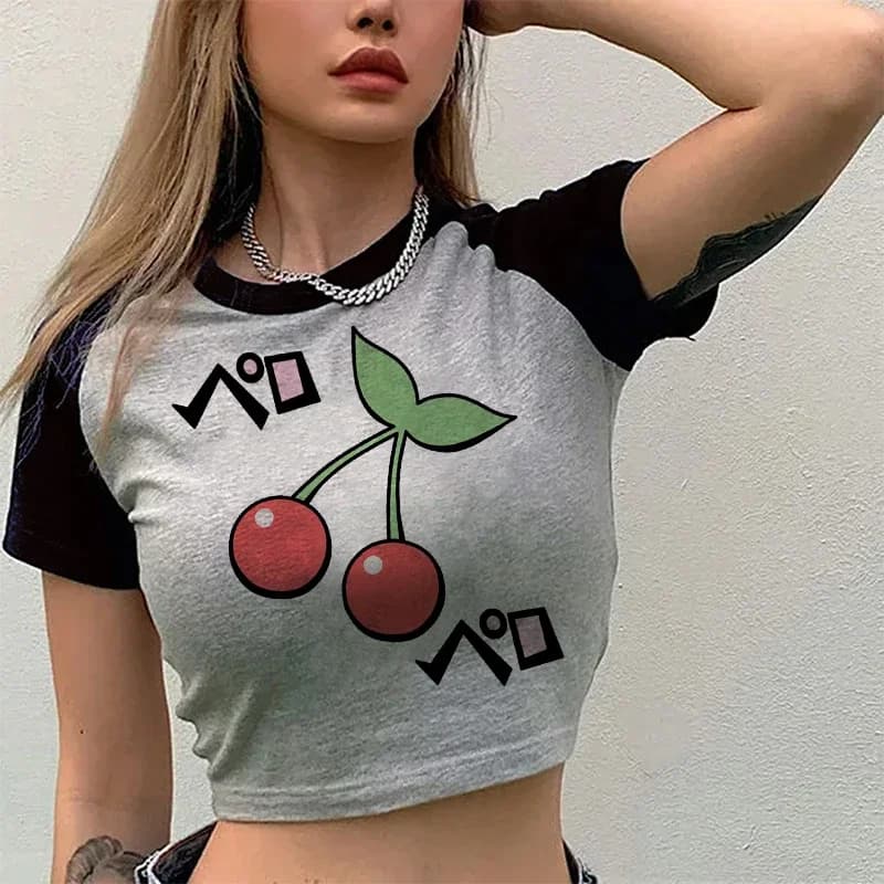 Sexy fraise cerise haut court T-Shirts décontractés gothique t-shirt 90s recadrée t-shirt femmes été