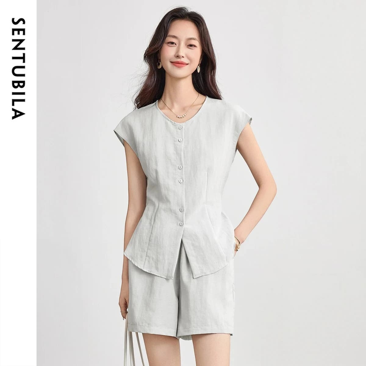 Ensemble court de ville SENTUBILA en Lyocell pour femme – Collection été 2026 – Haut sans manches à 