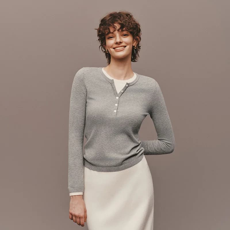 Semir tricoté pull femmes hiver col Henley faux deux pièces chauffeur antibactérien antistatique min
