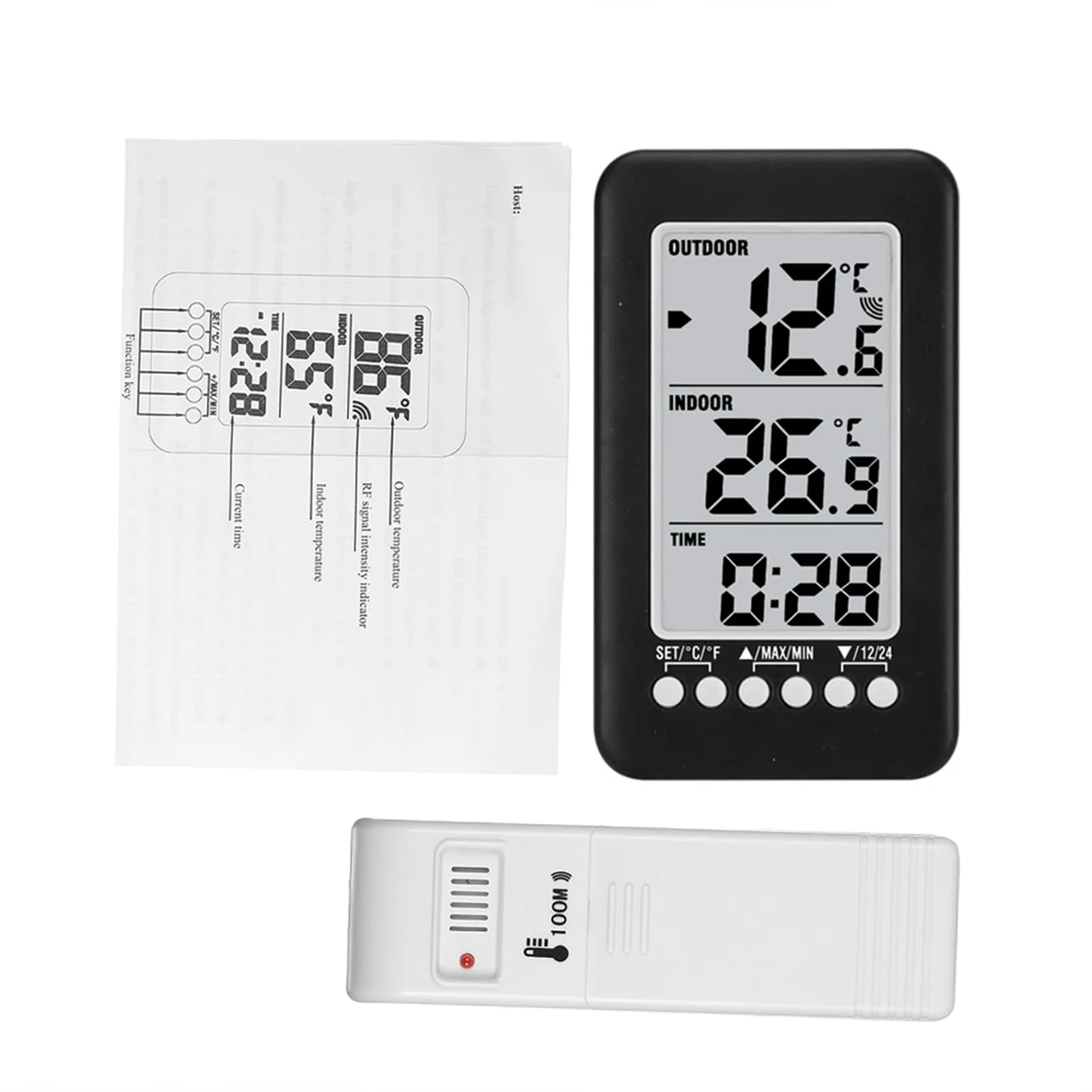 Therye.com LCD numérique sans fil avec émetteur, horloge domestique, température, humidité, intérieu