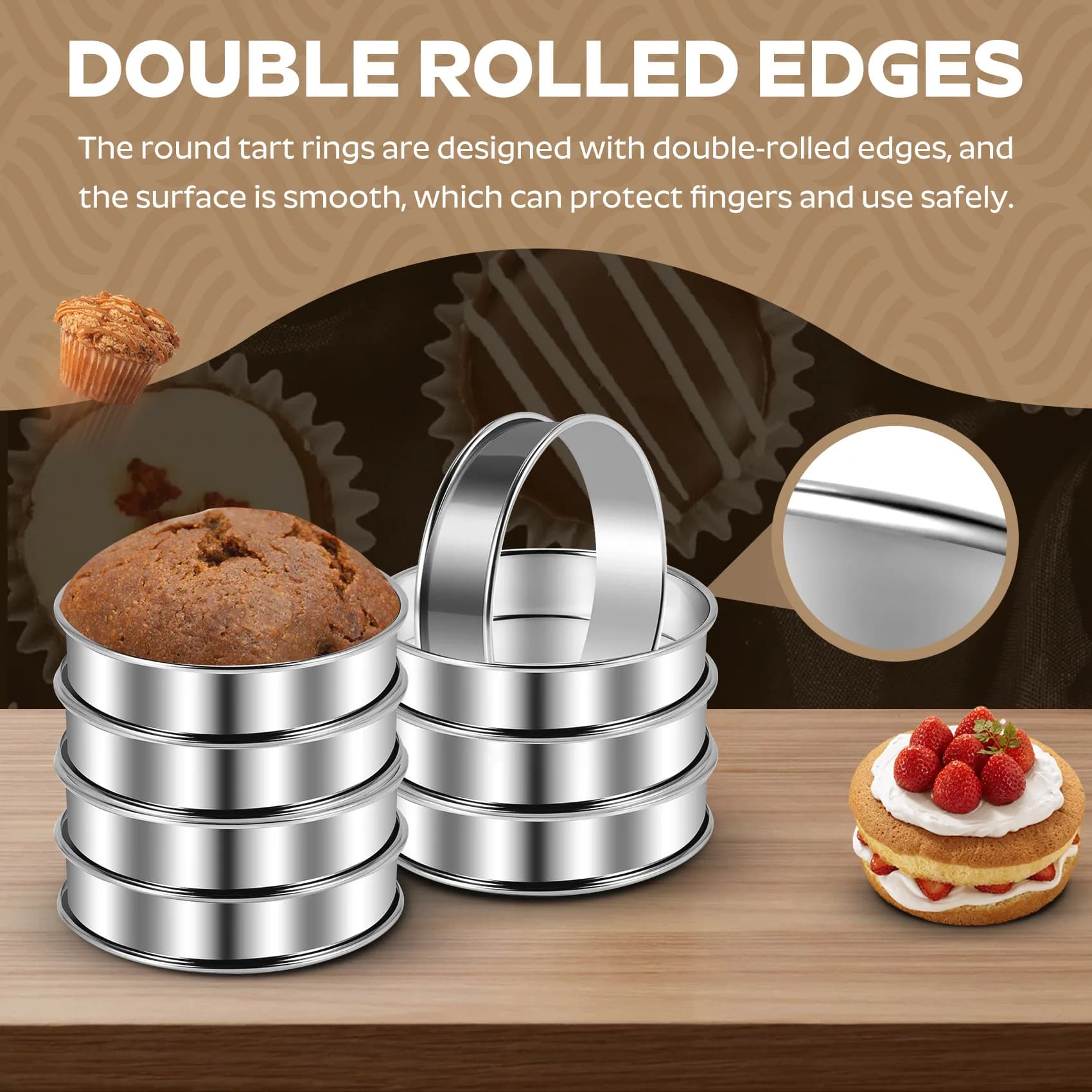 Anneaux ronds à double tarte à muffins en acier inoxydable, moule pour la cuisine à la maison, 4.1 p