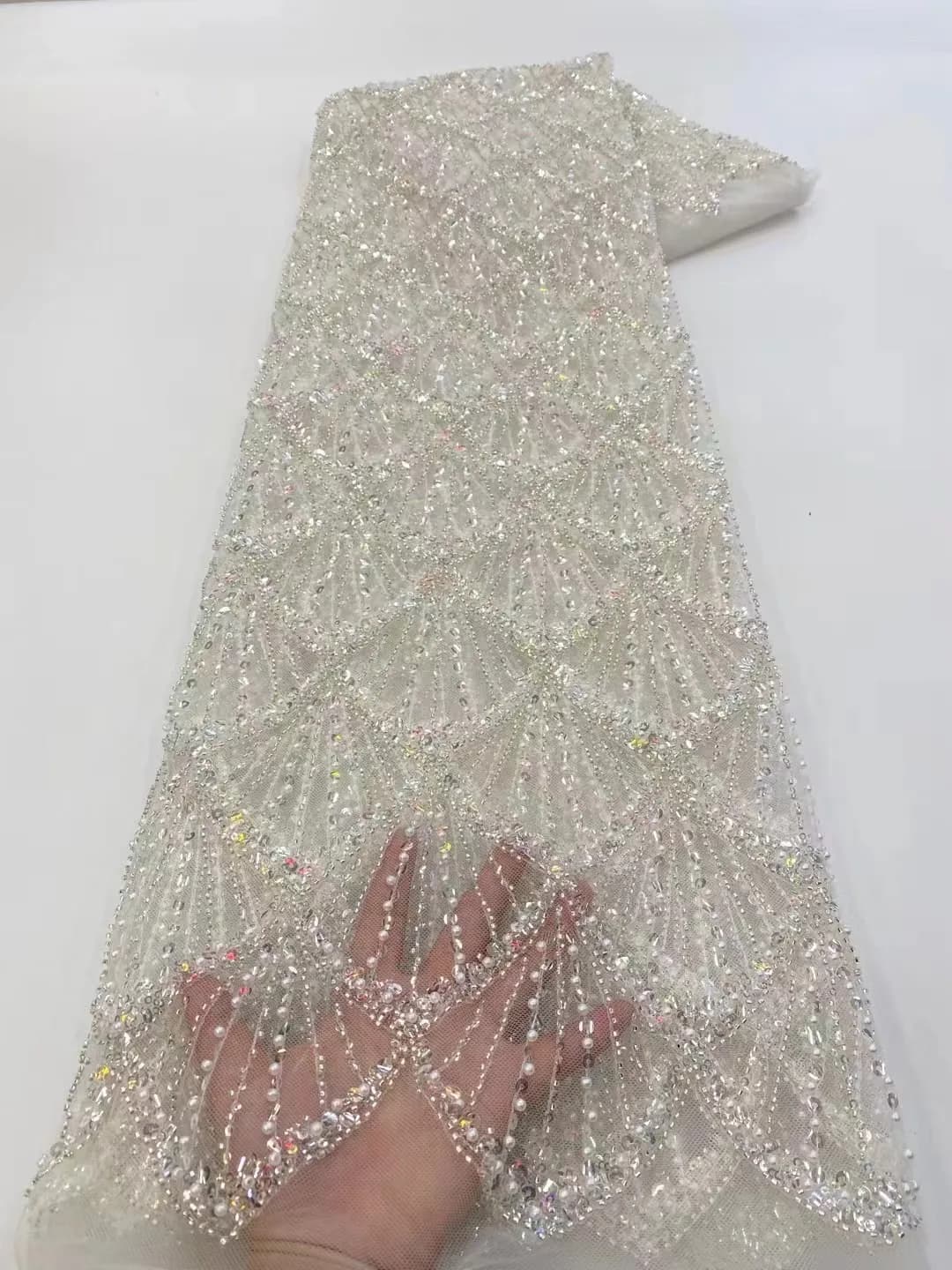 Tissu africain en dentelle à paillettes et perles, 1 Yards, broderie pour marié, mariée nigériane, T