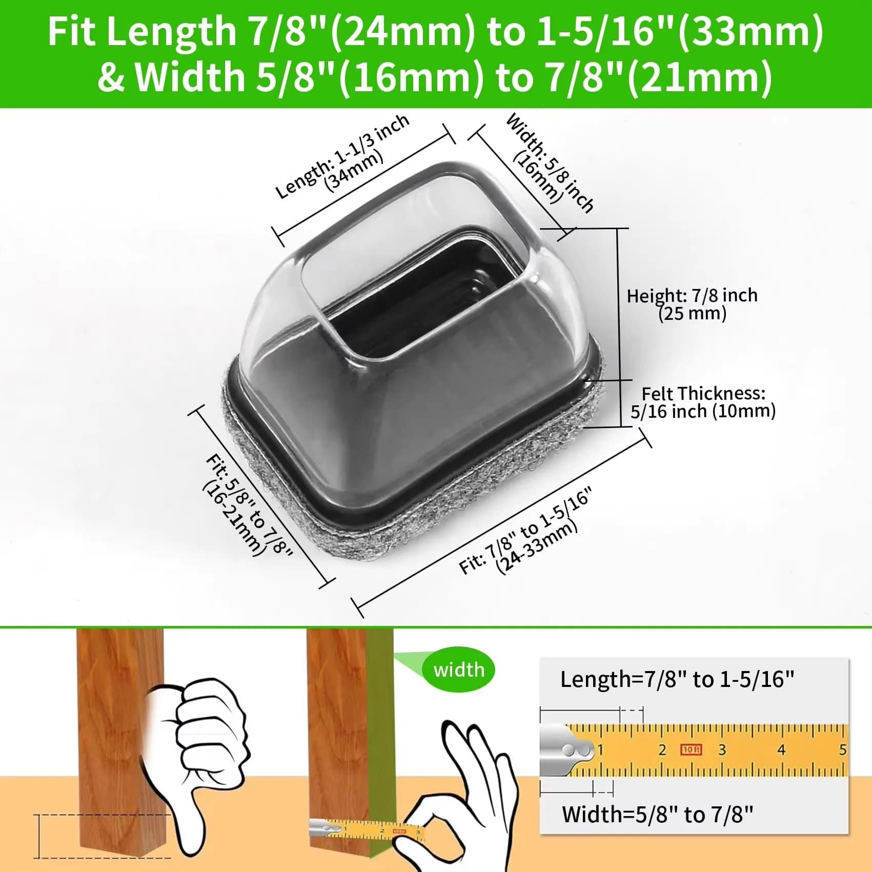 Capuchons de sol pour pieds de chaise en Silicone, 8 pièces, protecteurs rectangulaires avec couvre-