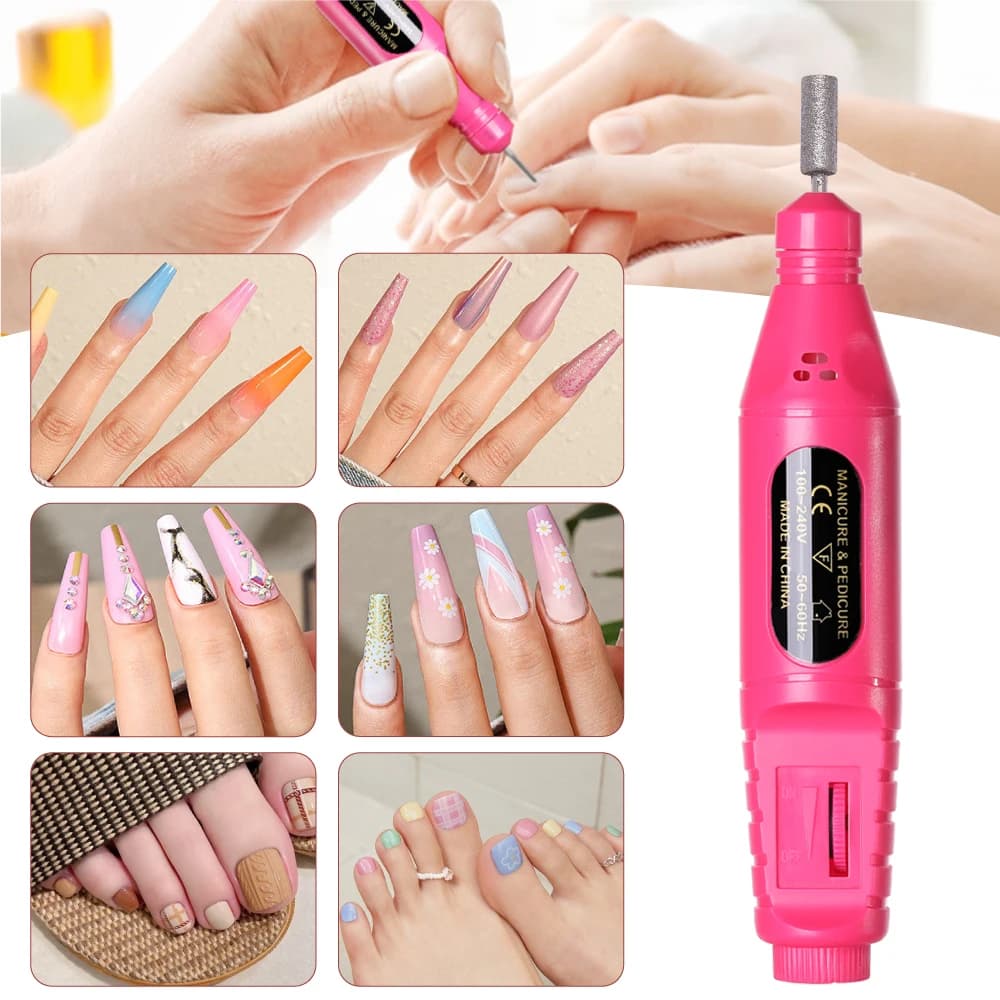 LINMANDA 6 en 1 Kit de forets à ongles électriques enlever polisseuse manucure lime à ongles Portabl