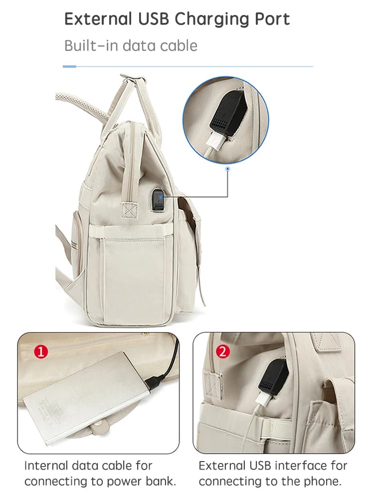 PANGDUBE Sac à langer pour bébé avec 2 crochets pour poussette, sac à dos étanche pour voyage en ple