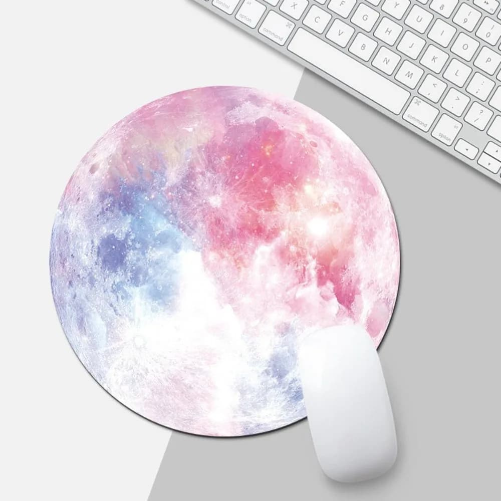 Tapis de souris rond avec phase de lune et planète pour ordinateur portable, accessoire de jeu rétro