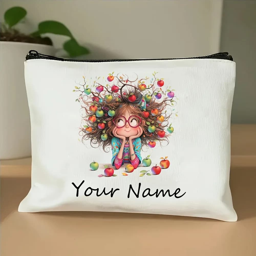 Testo de nom personnalisé, trousse de maquillage de dessin animé arc-en-ciel pour fille mignonne, or