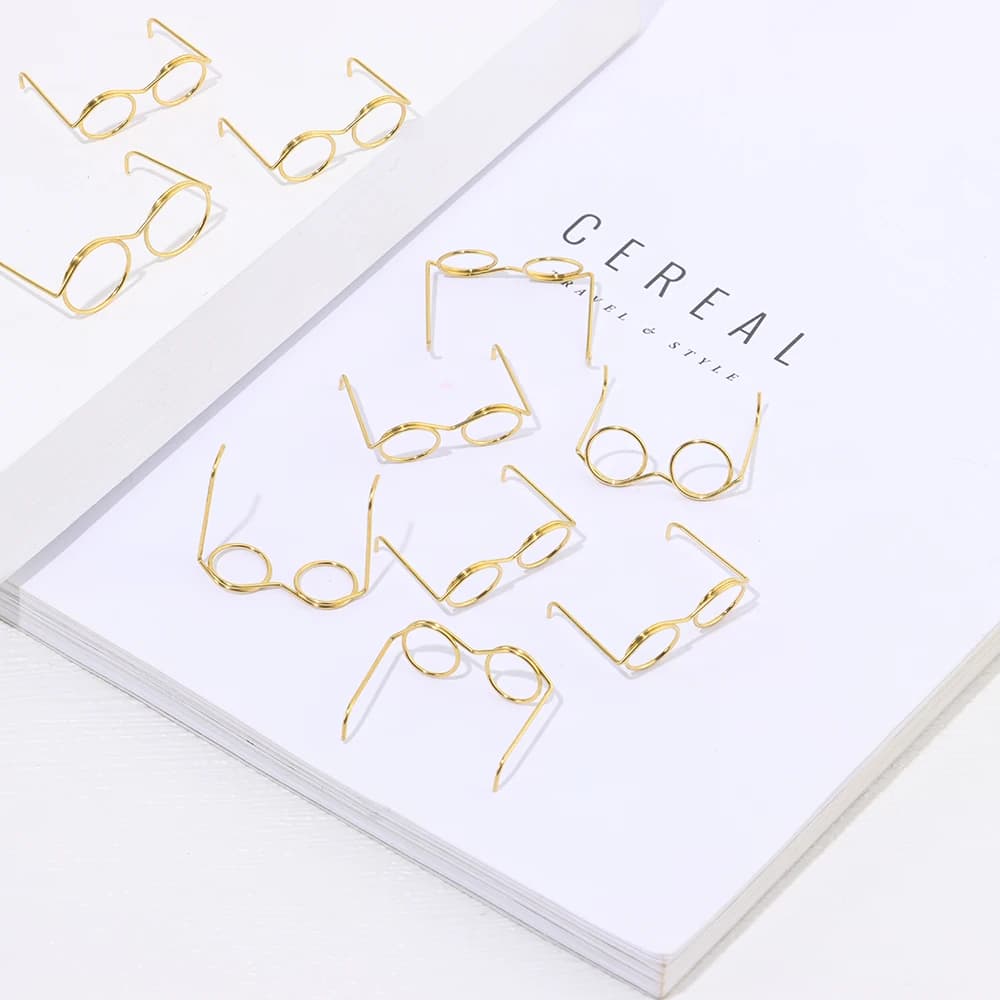 Lunettes de poupée rétro, monture ronde en métal, sans lentilles, jouet Miniature, accessoires d'hab