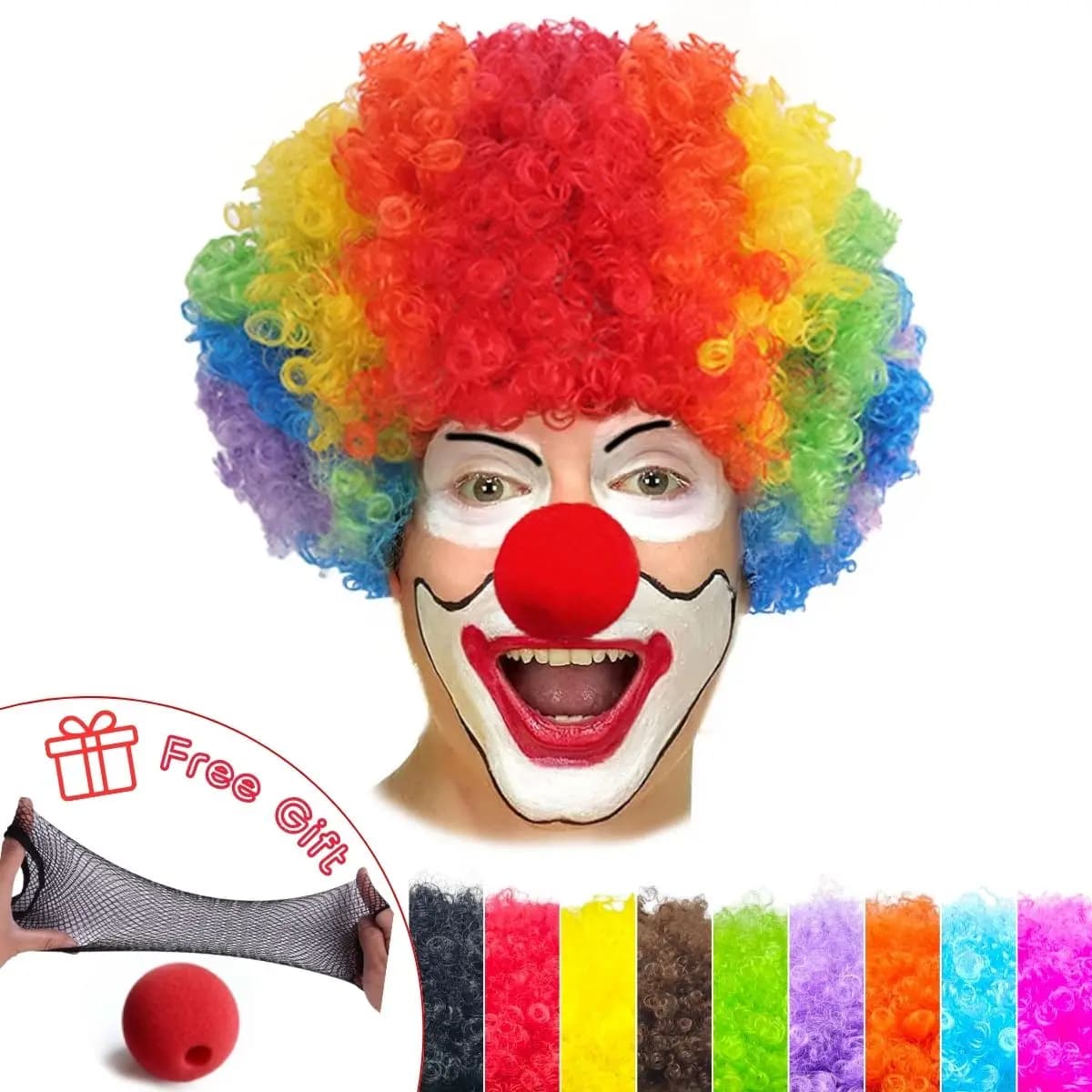 Perruque synthétique colorée et moelleuse de clown, résistante à la chaleur, pour la fête du poisson