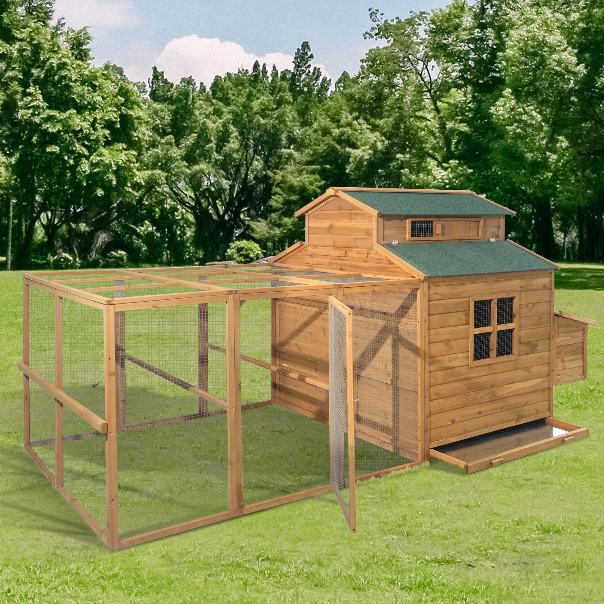Rabbit Coop Extérieur Jetable Super Large, Toit Isolant Pluie, Boîte à Oeufs, Rampe Anti-Fuite pour 