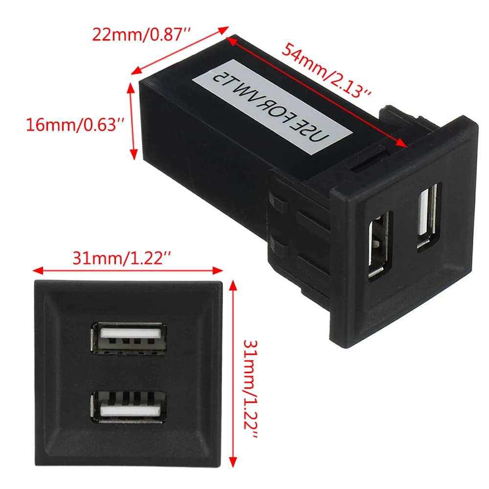 Adaptateur de chargeur double USB pour voiture, prise pour Volkswagen, VW T5 Transporter 2003 – 2009