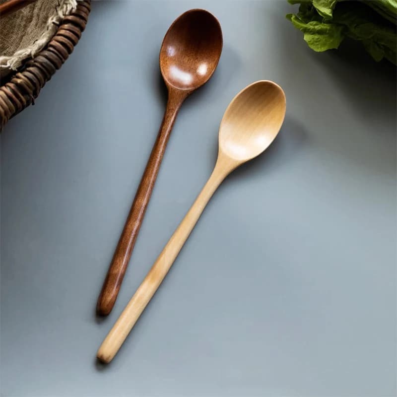 Cuillère à thé en bois, 2 pièces, ustensiles de cuisine, pour soupe, café, miel