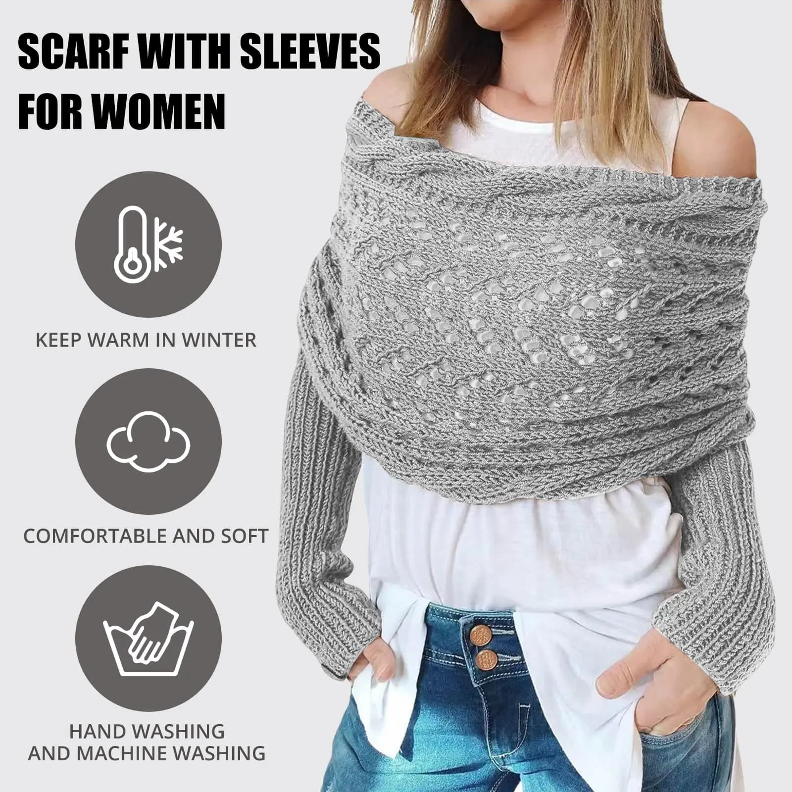 Écharpe multifonctionnelle à manches pour femmes, châle d'hiver avec manches, couleur unie, écharpe 