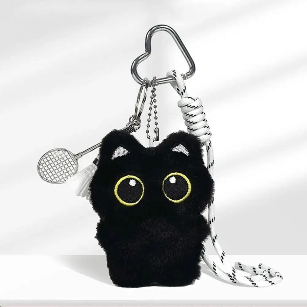 Porte-clés en peluche chat noir mignon, petit pendentif de voiture, chaton, jouet pour garçon et fil
