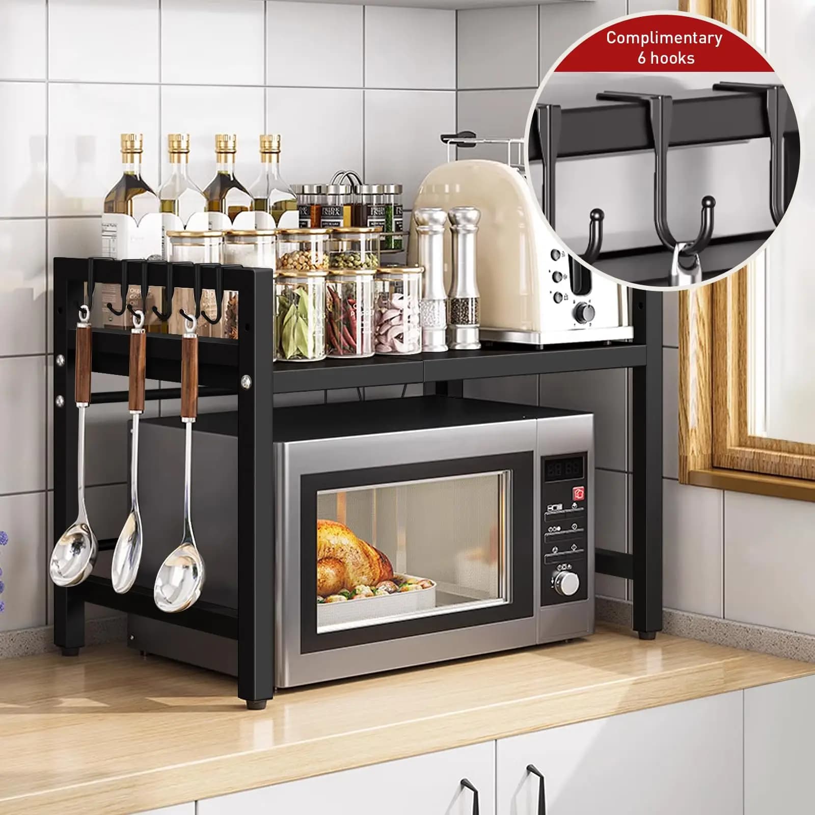 Organisateur d'étagère pour micro-ondes extensible 42-64cm, organisateur de comptoir pour micro-onde