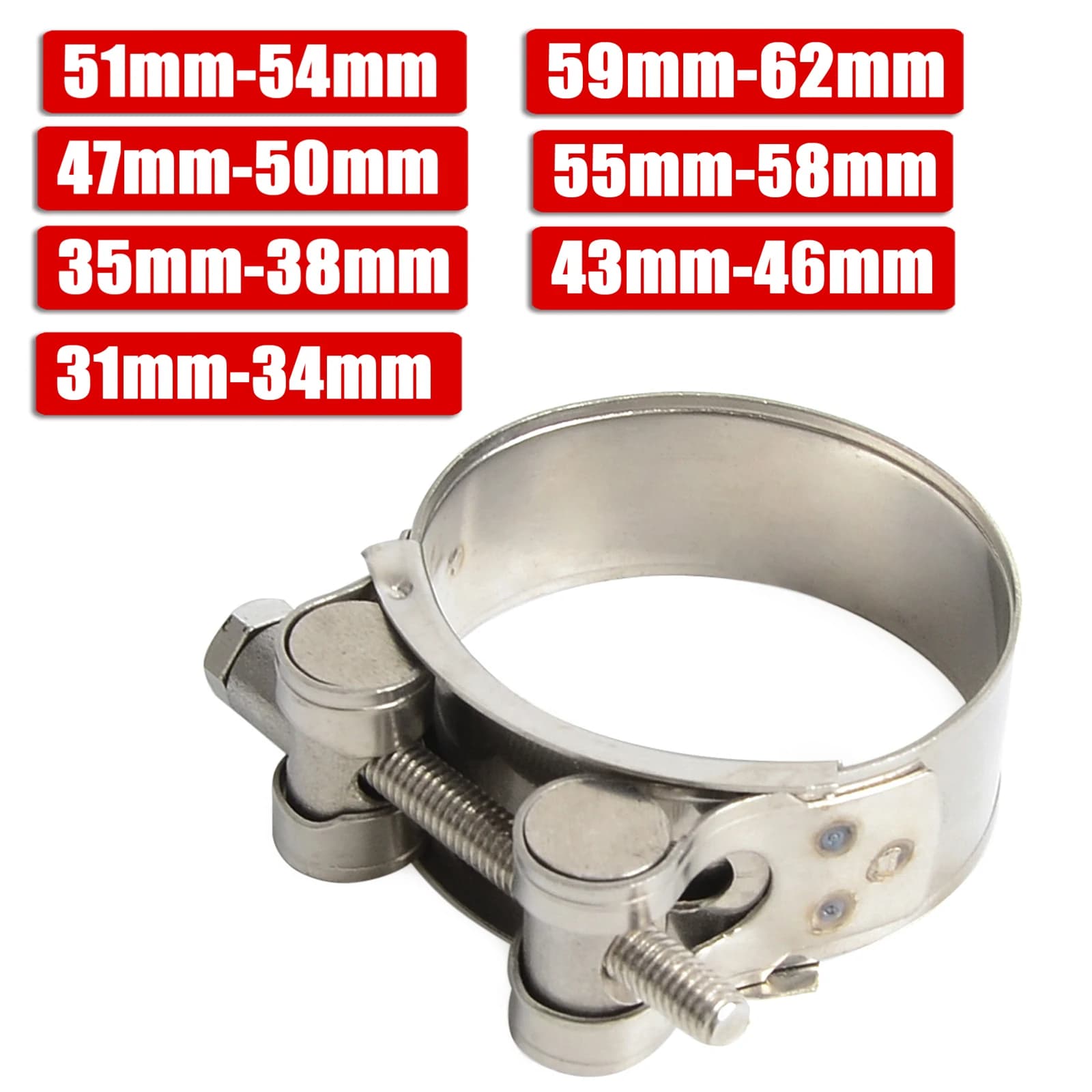 Pince de serrage pour tuyau d'échappement de moto, 31mm - 62mm, en acier inoxydable, pour connexion 