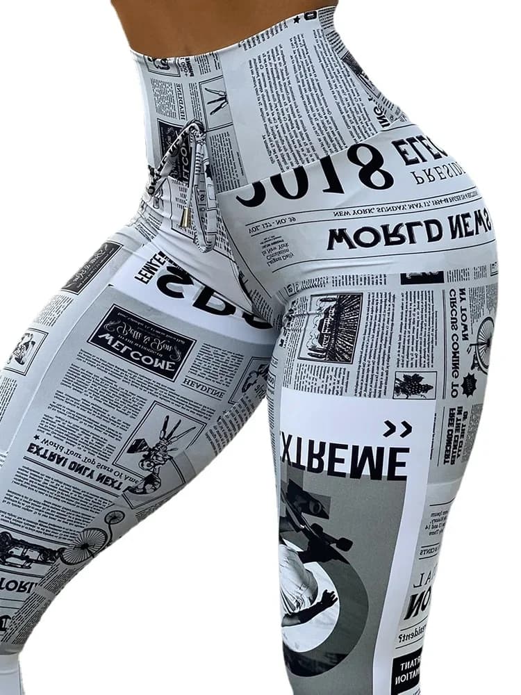Pantalon de levage de fesses imprimé journal pour femmes, nouvelle tendance, été 2021, Anime, taille