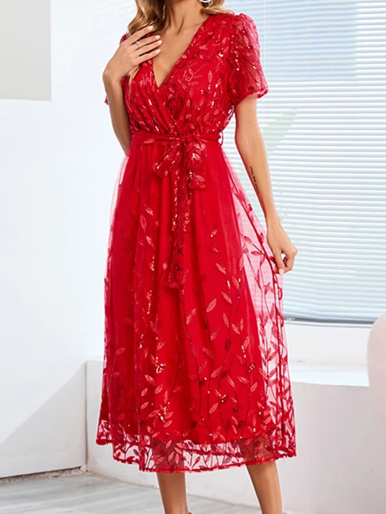 Robe Blanche Brodée à Paillettes pour Femme, Manches Courtes, Maille, Élégante, Mode Bandage, Mince,