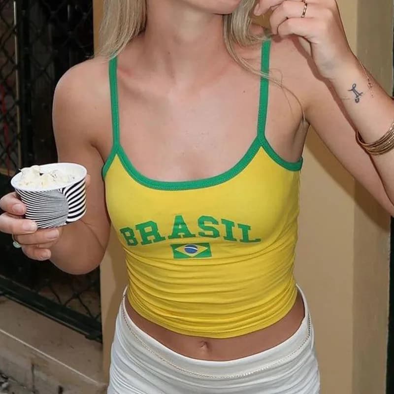 Camisole à imprimé brésilien esthétique pour femmes, vêtements Y2K, grunge sexy, haut court vintage,