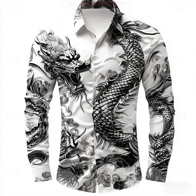 Chemise à manches longues pour hommes, multicolore, Dragon, boutons, mode décontractée, vacances, to