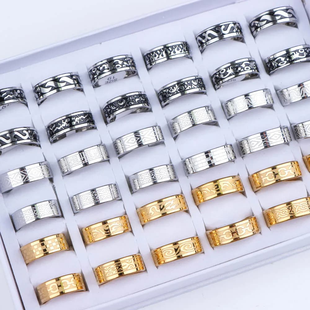 Bague Simple en acier inoxydable pour hommes et femmes, 10 pièces/lot, vente en gros, beaux bijoux P