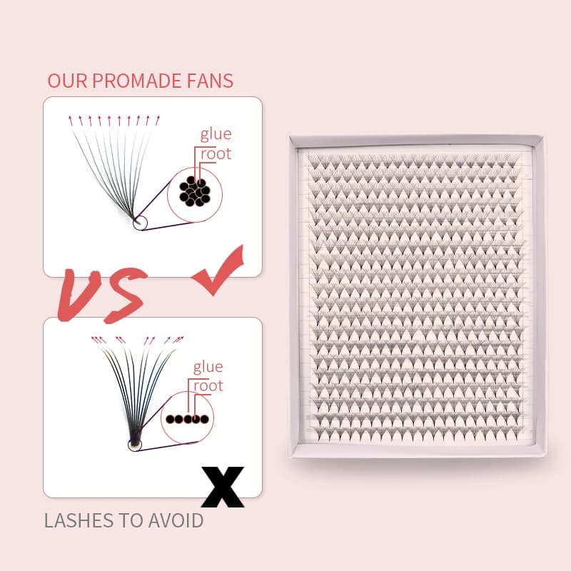 1200 ventilateurs faux cils XXL Mega plateau mat Ultra foncé préfabriqué Volume ventilateur Base poi