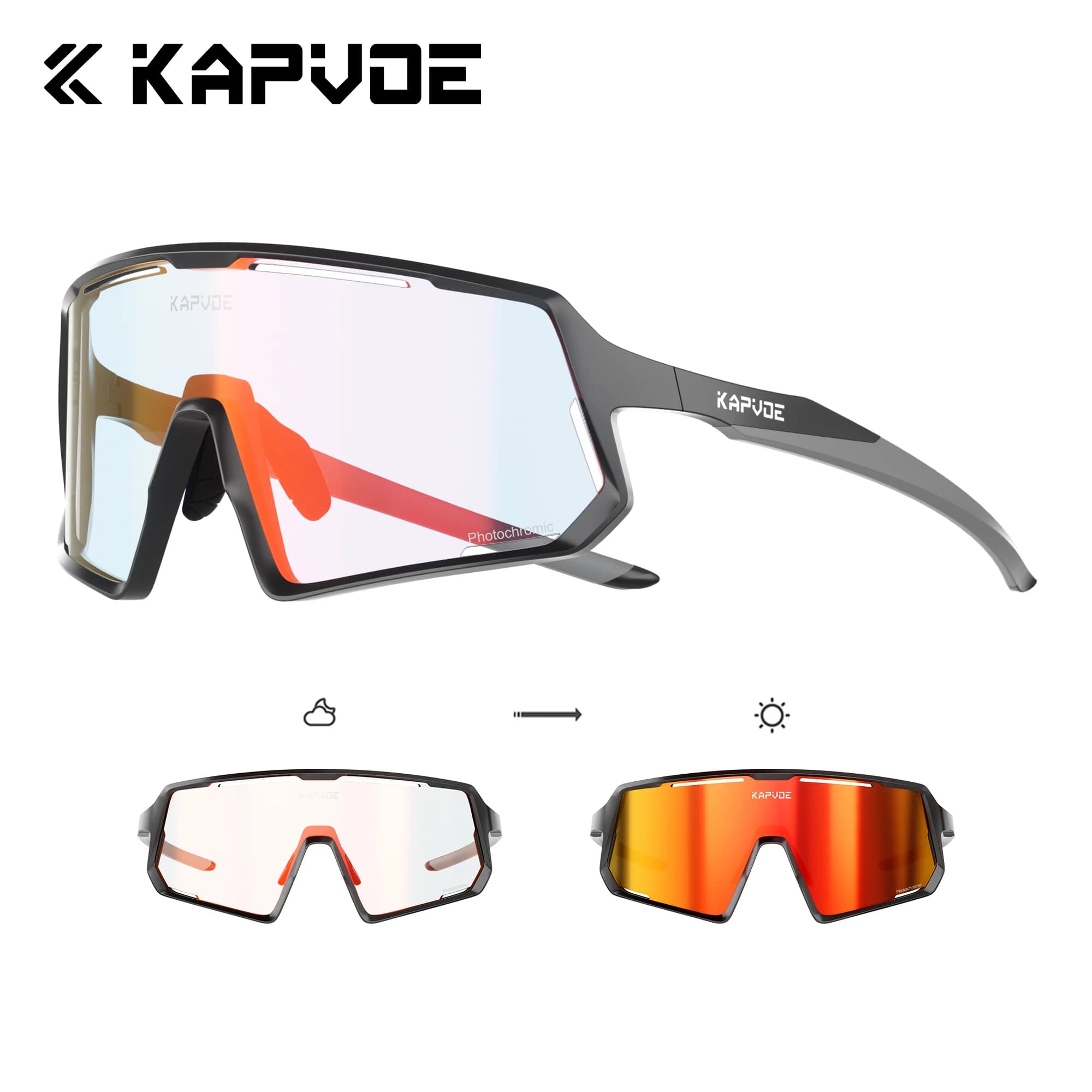 KAPVOE lunettes de cyclisme photochromiques sport conduite course randonnée rouge UV400 lunettes hom