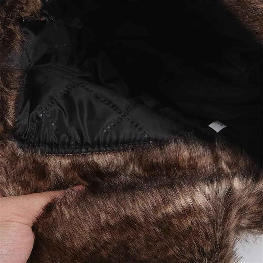 Nouveau chapeau d'hiver en cuir fausse fourrure doublé pilote Ski Ushanka épaissir chaud coupe-vent 