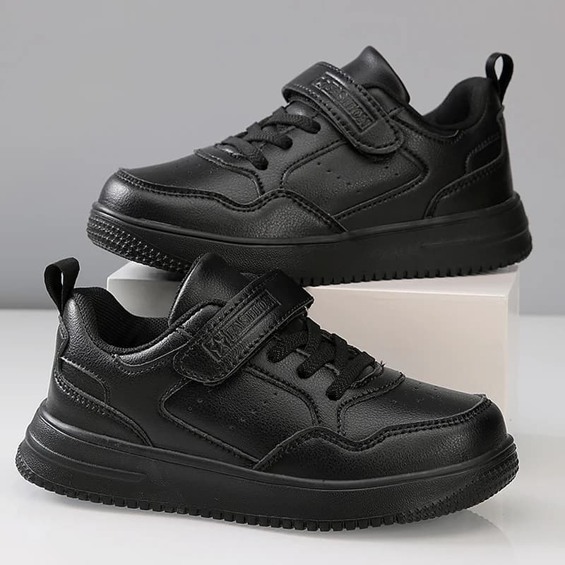 Noir enfants chaussures sport course décontracté marche étudiant mode nouveau cuir enfants baskets r