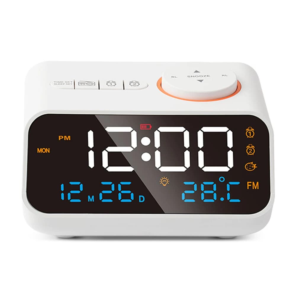 Alarme LED rechargeable avec fonction radio.Deux horloges d'alarme peuvent être réglées.Il affiche l
