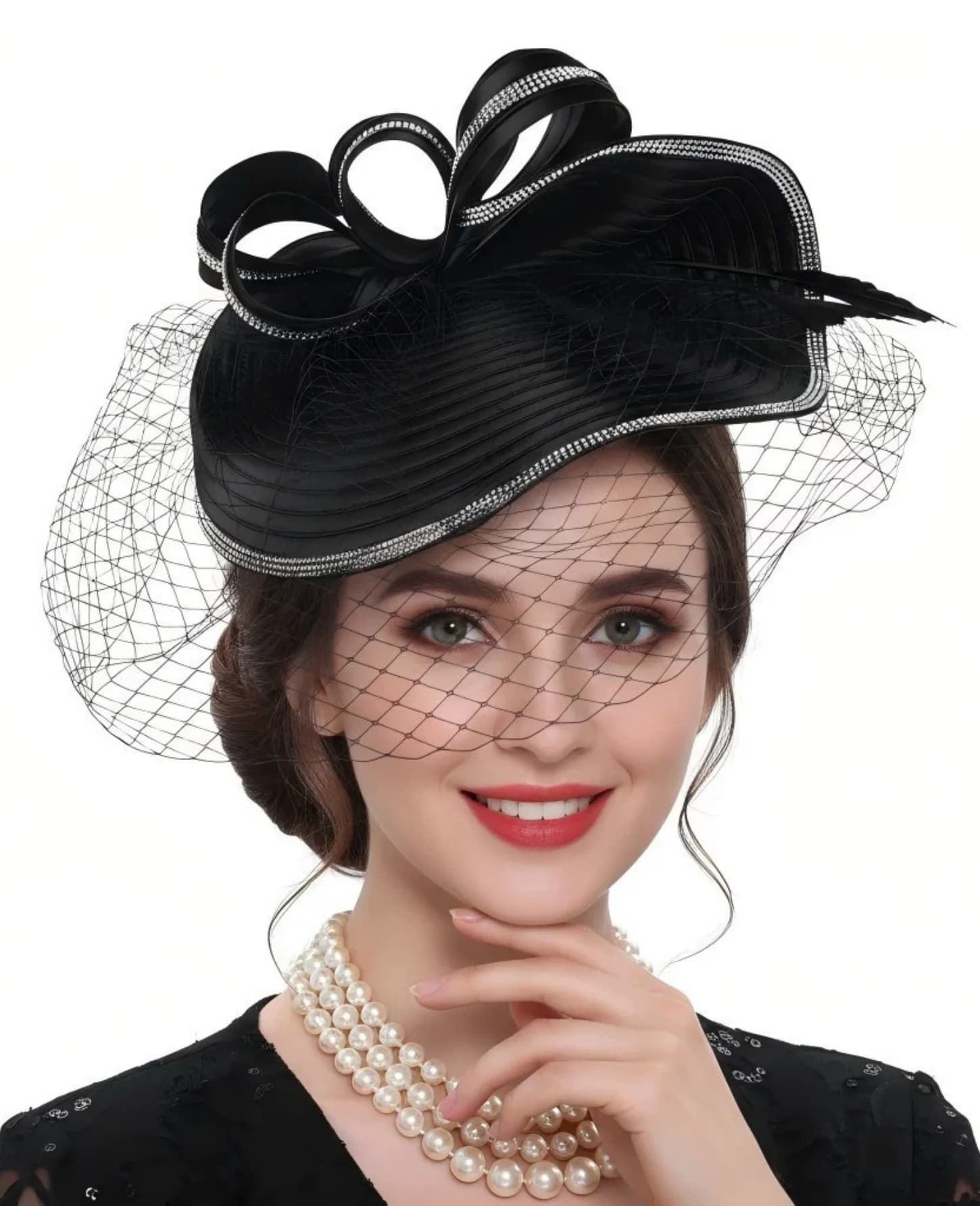 Élégant chapeau bibi en plumes Kentucky pour femme, coiffe en maille pour l'Ascot Royal, voiles et f