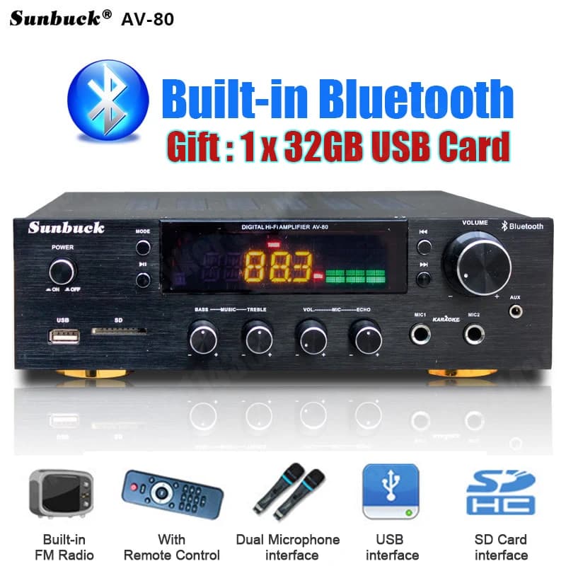 Sunbuck AV-80/298BT 2000W amplificateurs stéréo Bluetooth amplificateur HiFi professionnel haute pui