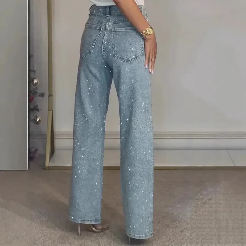 2025 femmes jean droit diamants pantalon Stretch taille haute lavé maman jean Y2k Streetwear pantalo