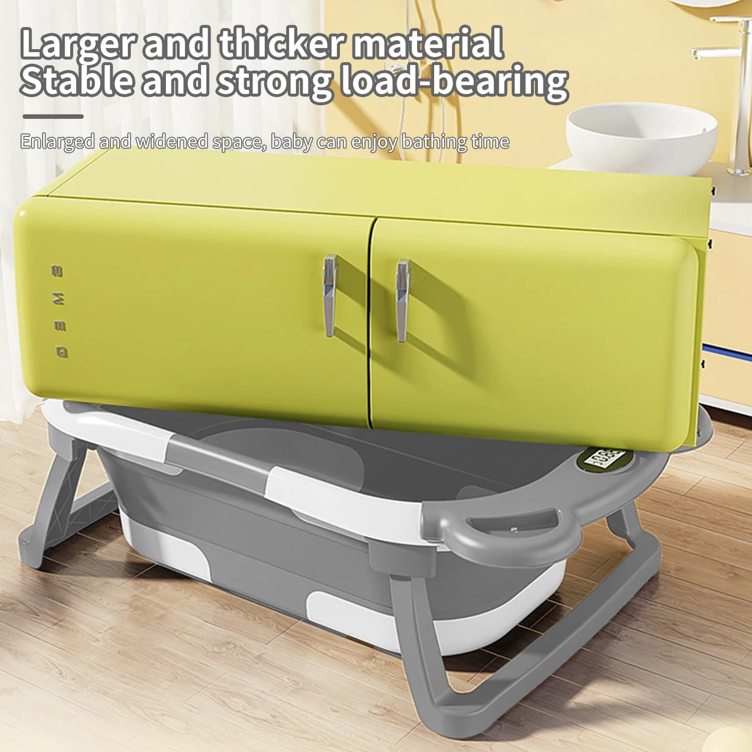 Baignoire pliable pour bébé avec thermomètre, tapis de bain antidérapant, coussin de soutien, baigno