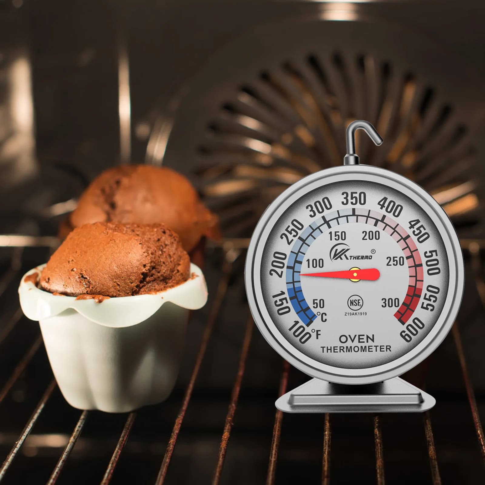 Thermomètre de four en acier inoxydable 50-300 ° C avec grand cadran et crochet – Pour la cuisson, l