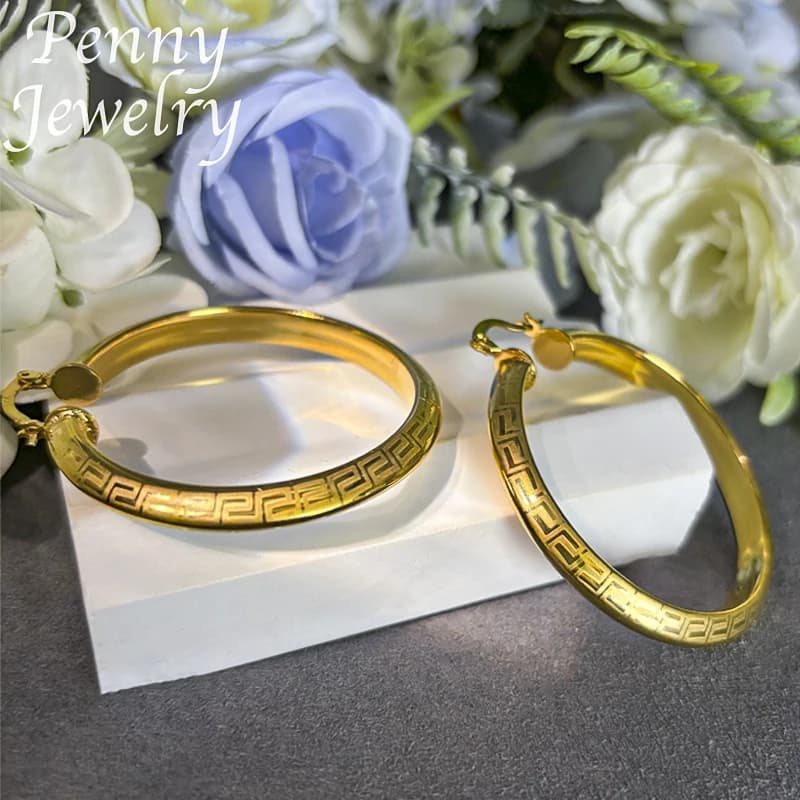 Grand rond plaqué or 18 carats boucles d'oreilles pour femmes cuivre Vintage cercle boucle d'oreille