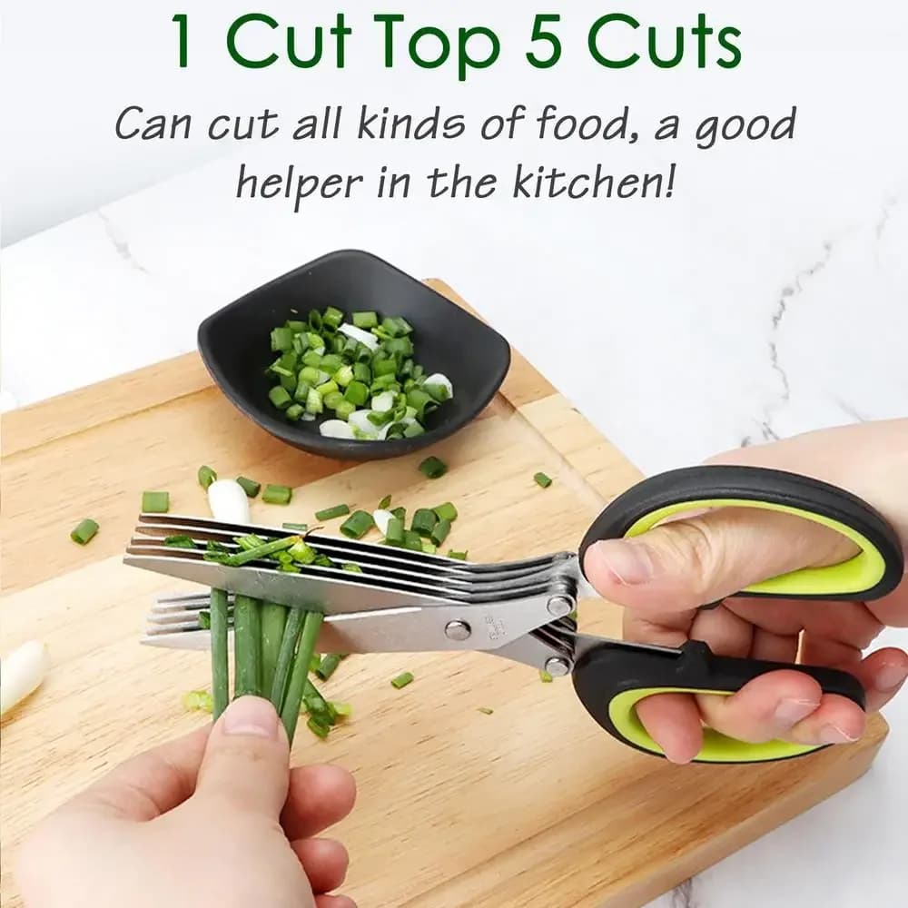 Ciseaux multicouches de cuisine, 5 lames, coupe-oignon en acier inoxydable, algues, épices, herbes, 