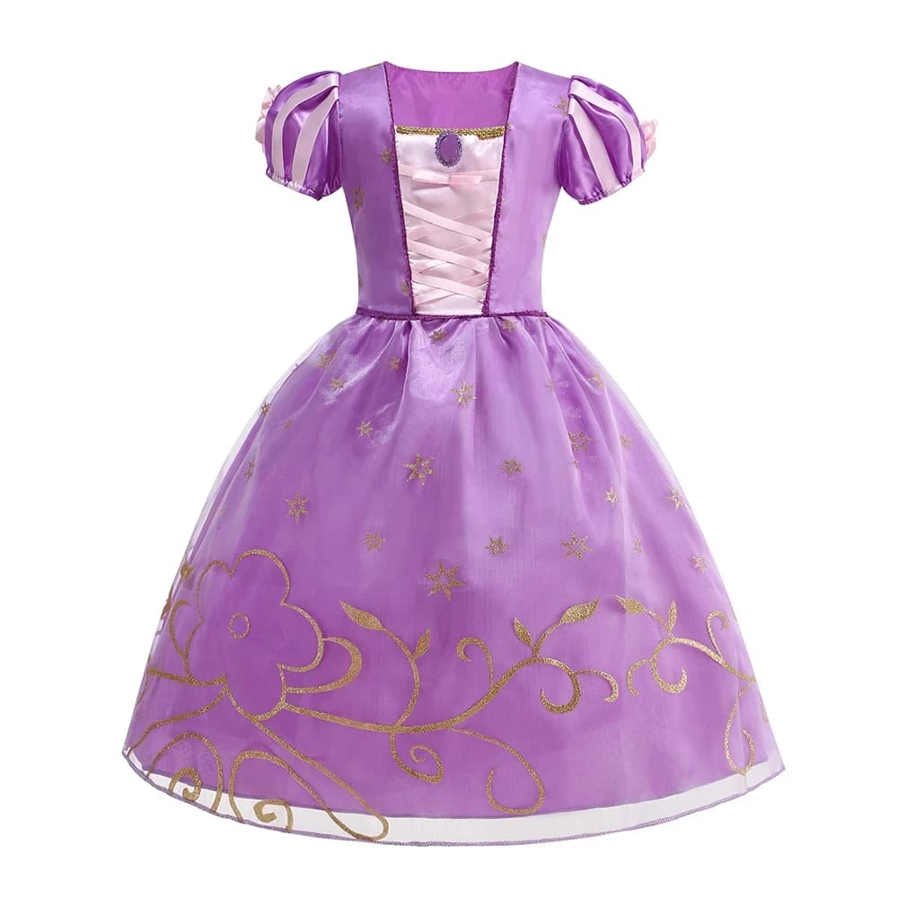 Robe de princesse Raiponce à lacets avec broderie dorée pour enfants, déguisement de cosplay pour fi