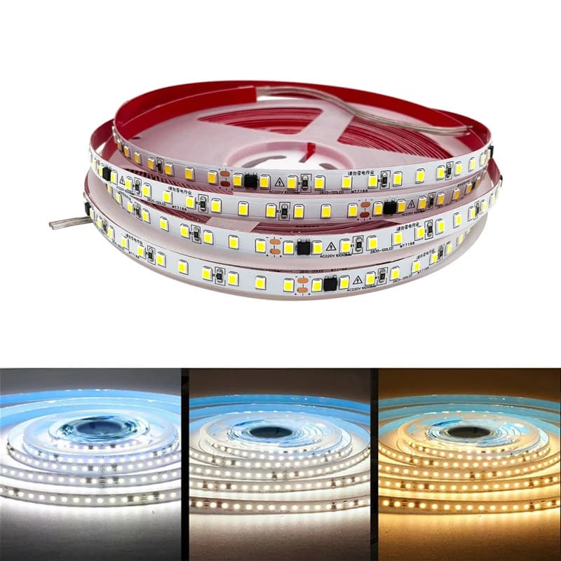 Bande lumineuse LED AC 220V 2835 1-20m 120LED s/m, haute luminosité 220V, blanc/blanc chaud/blanc na