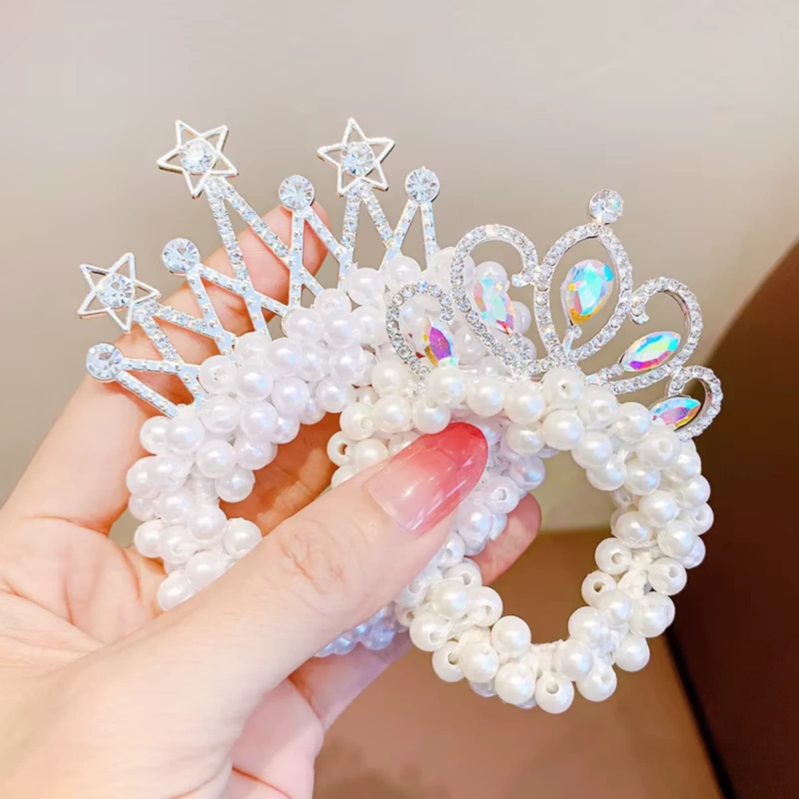 2PC Accessoires de coiffure pour enfants : Bandeaux élastiques en caoutchouc avec couronne de perles
