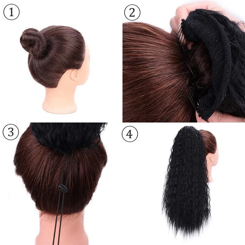 22 pouces synthétique longue crépus bouclés queue de cheval Extension de cheveux cordon enveloppé pi