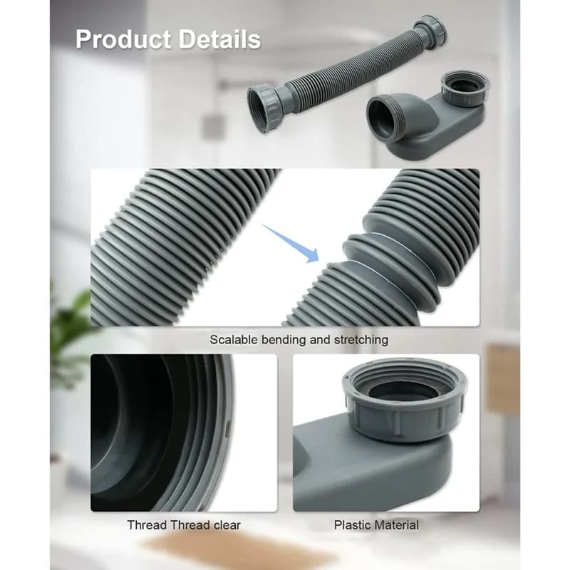 Siphon Flexible à profil bas 1 1/2 P, tuyau de vidange de baignoire et de douche, piège plat P, vida