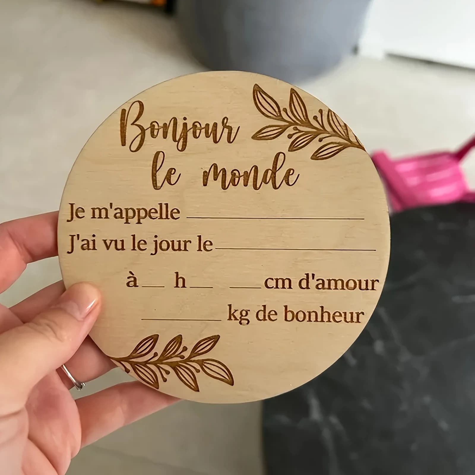 1 pièce bébé nouveau-né panneau de bienvenue en bois sculpté design "Hello World" baby shower bois n